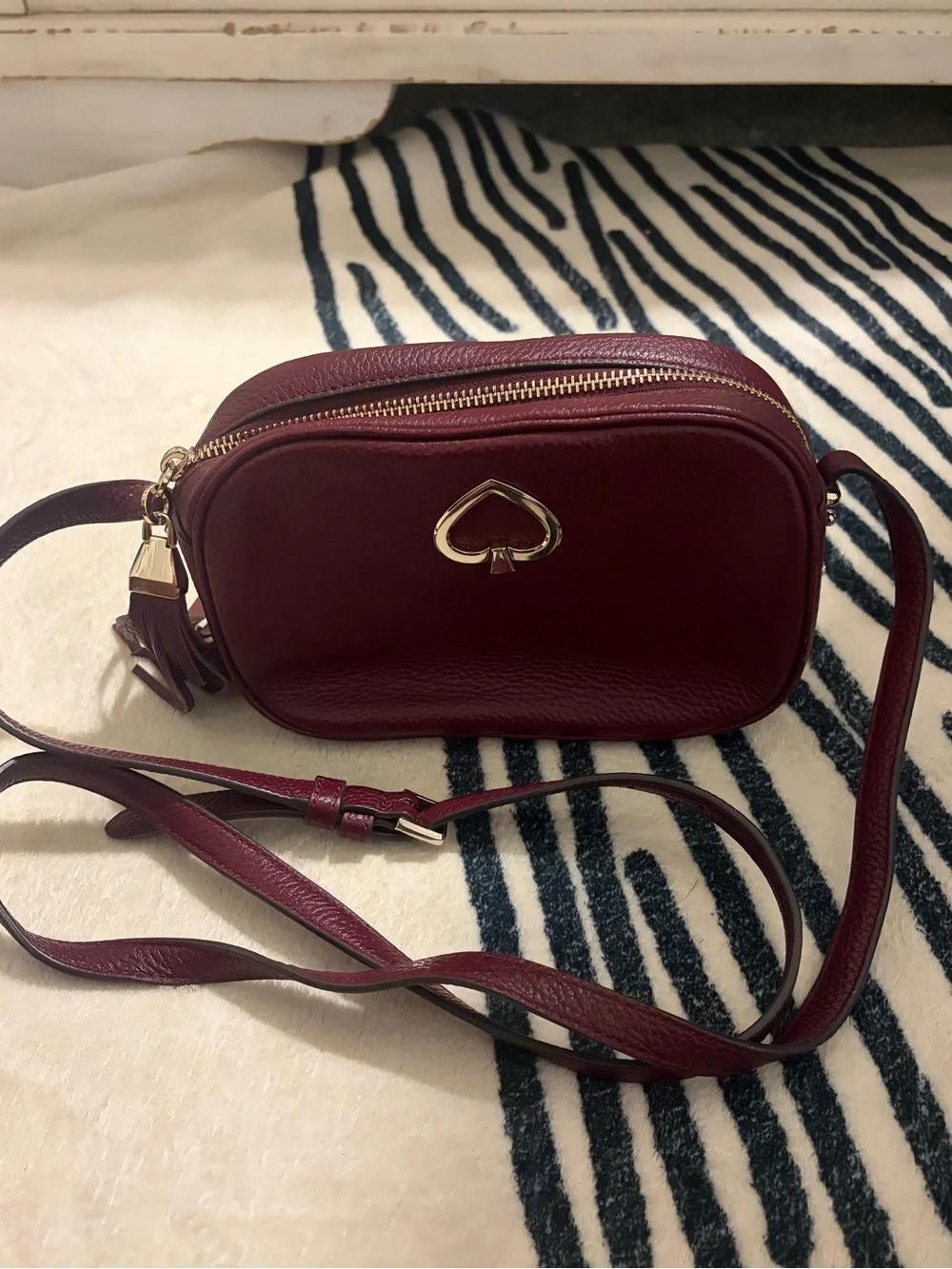 kate spade Burgundy Leather Crossbody Camera Bag with Gold Spade Logo